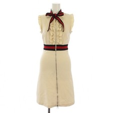 Gucci Women's Shelly Bow Sleeveless Dress ZipUp One Piece White XXS Authentic JP