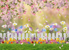 7X5Ft Spring Backdrop Pink Flower Garden Photography Backdrop Easter Decor Banne