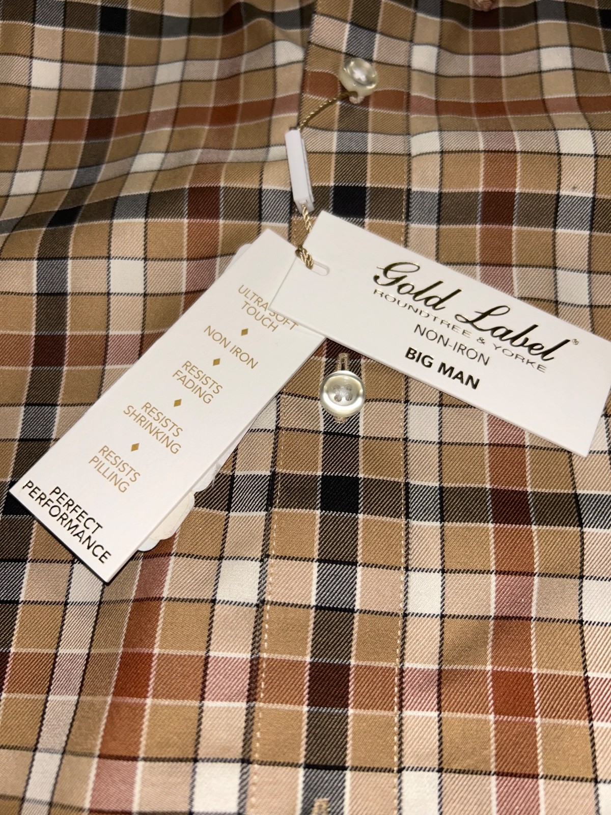 NWT's Roundtree & Yorke Gold Label Non Iron Brown Multicolor Shirt 3XB 3XLB Big