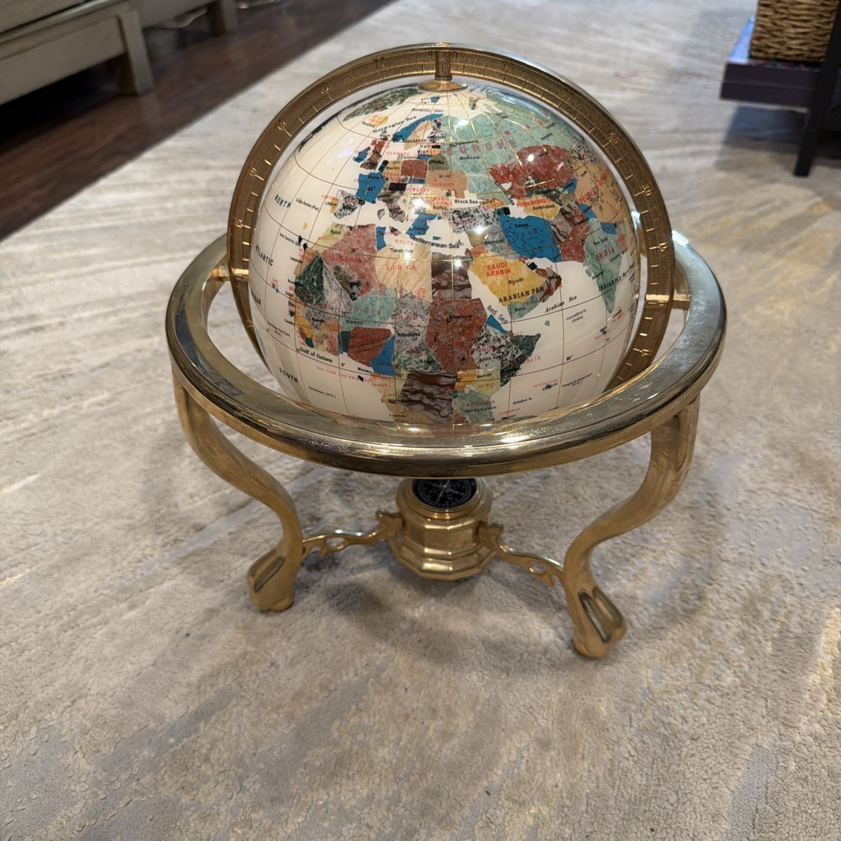Large Decorative Mother of Pearl & Semi-Precious Gemstone Globe