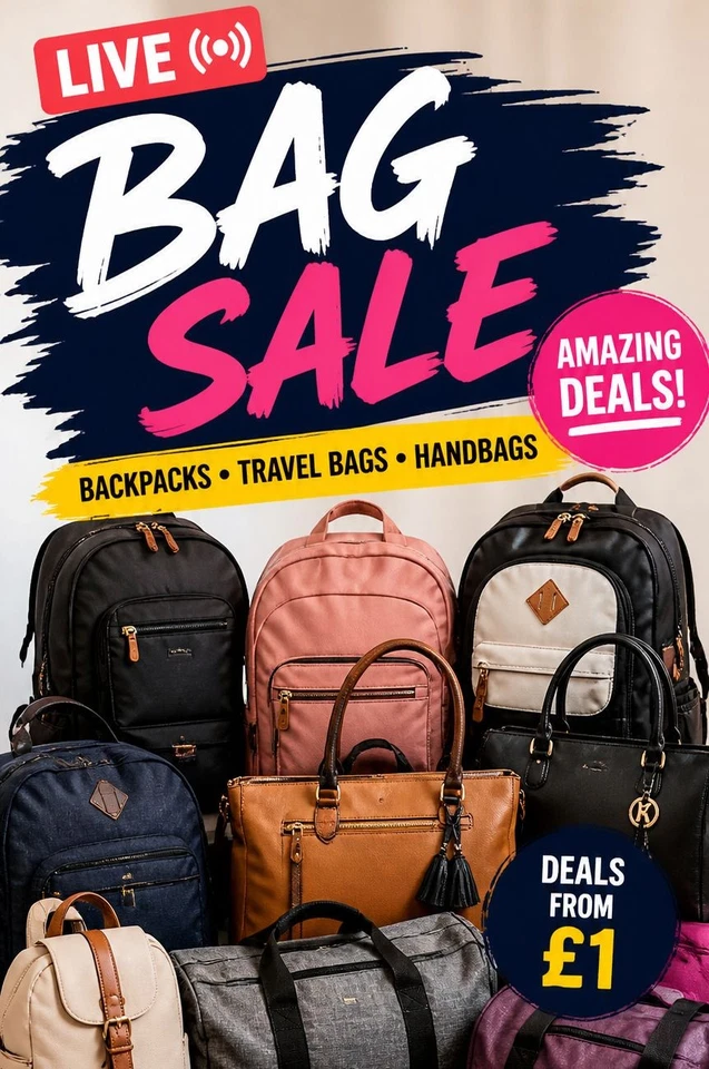 🔥 eBay Live: Travel Bags, Backpacks & Handbags – Starting from £1!