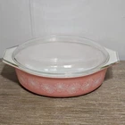 Pyrex Vintage Pink Daisy 045 Oval Casserole with Lid 2.5 Quart Rare-READ DESCRIP
