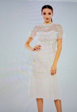BLUSH High Neck Mesh Tier Embroidered Dress MAC DUGGAL 35147 SZ 18