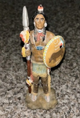 Native American Buffalo Warrior Statue Figure Sculpture Resin 7'' Vintage Man