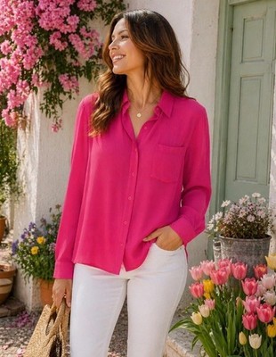 Alexander Jordan Fuchsia Pink Blouse 3X NWT Flowy Button Down Spring Chic Top