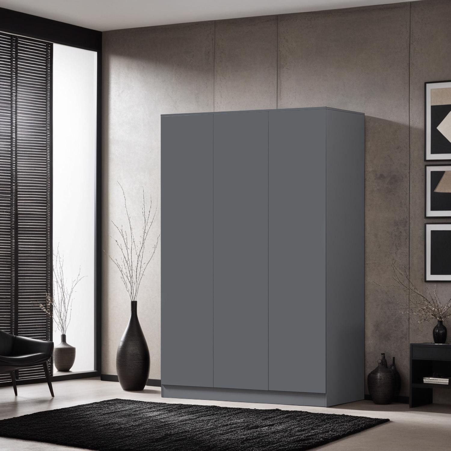 Fwstyle Unisex Dark Grey Slow Close 3 Door Triple Wardrobe Dark Matt Grey In - Image 2