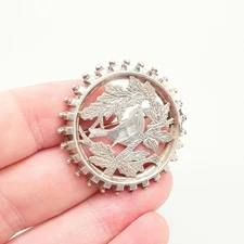 Antique Victorian Solid Silver Bird Brooch Etruscan Wheel Pin Sweetheart Good