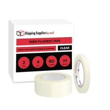 Clear Reinforced Filament Tape, 2" x 60 Yds, 24 Pack Filament Strapping Tape