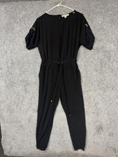 MICHAEL Michael Kors Jumpsuit XS Black Elastic Waist Gold Detail Office Chic