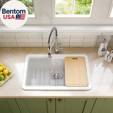 30 In. Undermount Single Bowl White Ceramic Kitchen Sink Standard and Bottom Gri