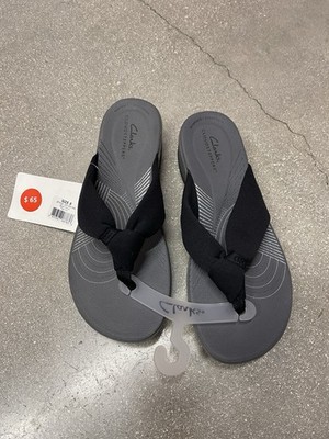 Clarks Cloud Steppers Sandals Size 8M, Flip Flop Black Color Fabric Model Arla G