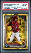 2024 BOWMAN SAPPHIRE EDITION CHROME PROSPECTS YELLOW DRUW JONES 15/75 PSA 10