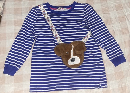 Mini Boden Girls Applique Pocket Tunic Blue/Ivory Dog Sz 7-8Y