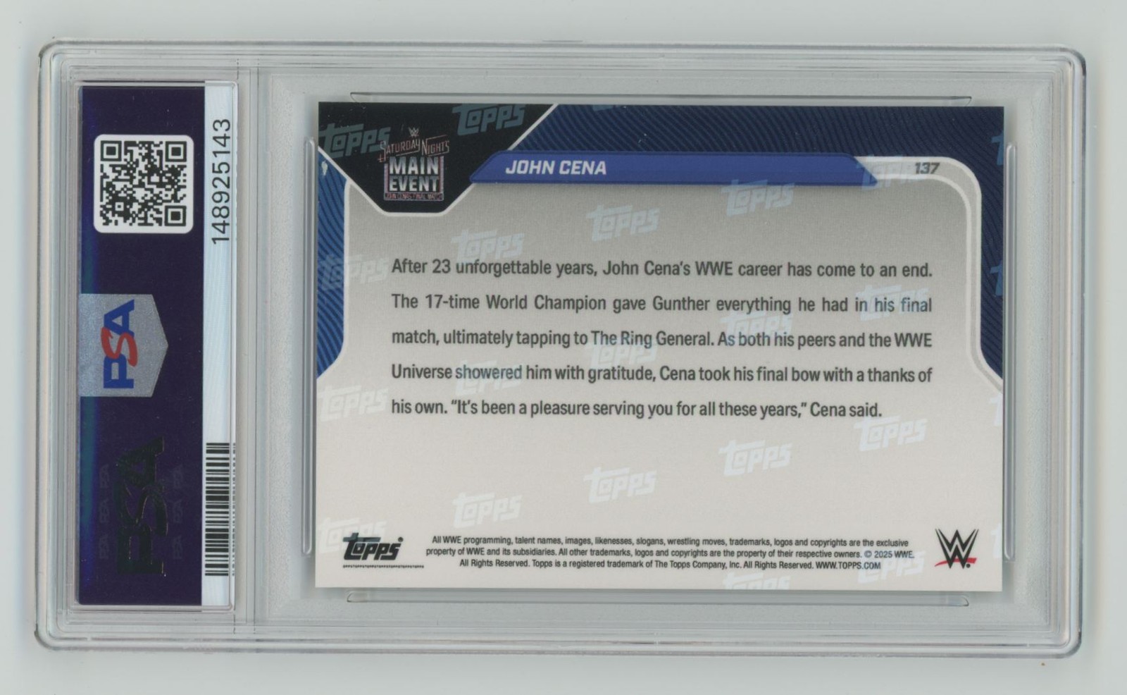 2025 Topps Now WWE The Last Real Champion John Cena PSA 10 #137 view 2