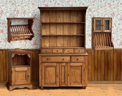 Puppenhaus Küchenschrank 4er Set Vintage Miniaturmöbel aus Holz Maßstab 1:6