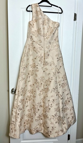 TERI JON BY RICKIE FREEMAN One-Shoulder Floral Metallic Jacquard Gown Sz 8 $860 - Picture 7 of 12