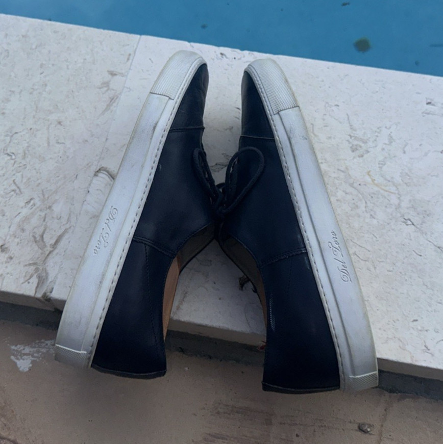 Del Toro Blue Leather Rubber Sole Lace Up Low Top Sneakers Sz 9 Made In Italy