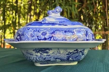 Rare Antique Staffordshire Style "Wild Rose" Scroll Tureen & Cover Veg Dish 