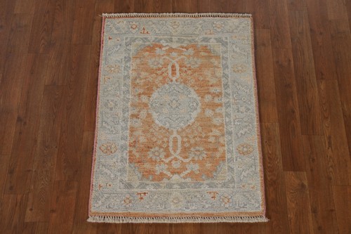 Orange Oushak Foyer Turkish Rug 2x3 Vegetable Dye Wool Hand-knotted Small Carpet - Picture 3 of 12