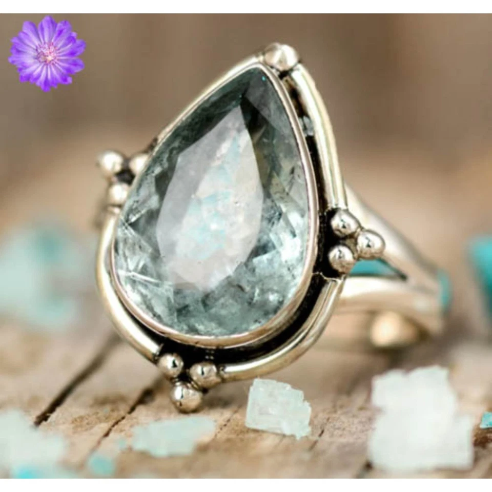 Aquamarin Edelstein 925 Sterling Silber Ethno Handarbeit Schmuck Ring alle Gr... - Bild 2 von 4