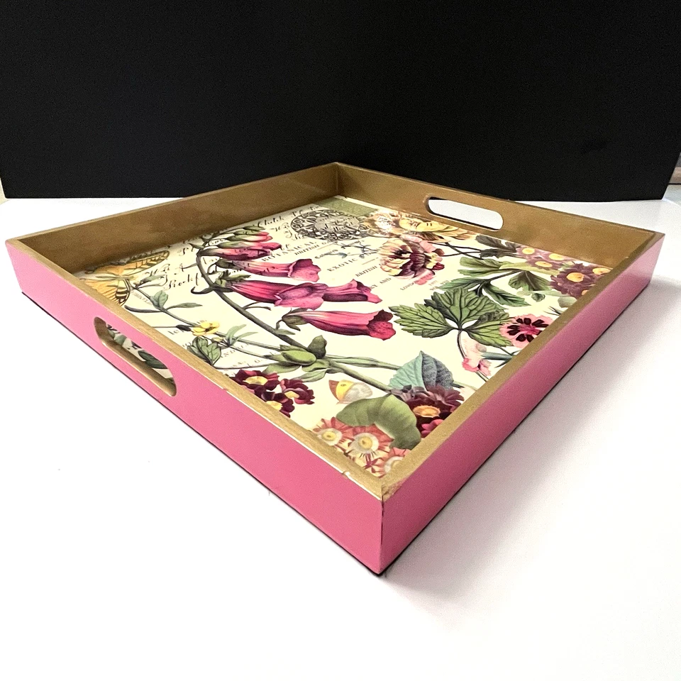 Michel Design Works Wooden Tray English Botanical Garden Butterfly 12.5” Square - Image 3 of 4