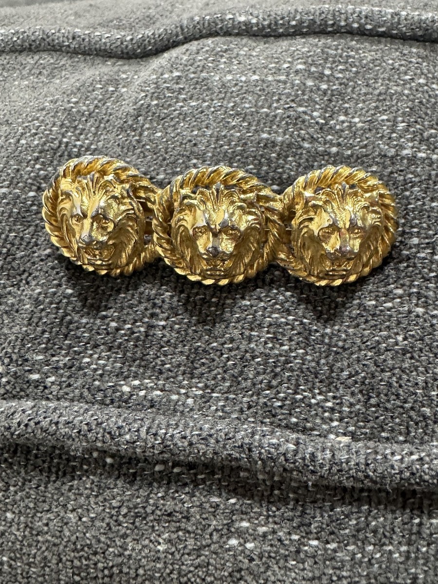 Vintage Anne Klein Gold Tone Triple Lion Head Hair Barrette Made in France View 2