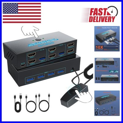 Streamlined KVM Switch for Dual Monitors & 2 Computers with Button Switching
