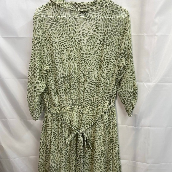 Kate and Lily women's green leaf button sheer lined collared flowy nature dress image 8