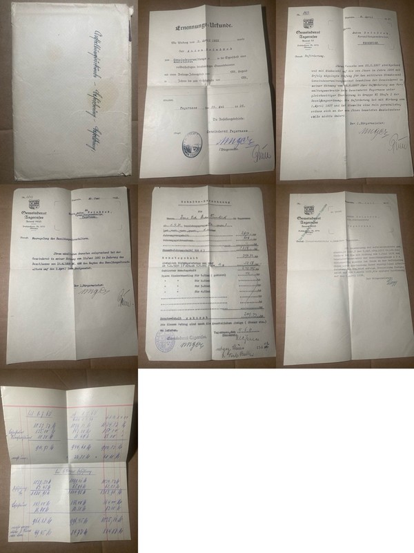 German Municipal Employment Documents - Anton Deinböck - Tegernsee 1922-1961