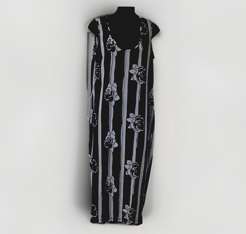 ASOS Curve S-16 Dress Black White Maxi Striped Floral Stretch BohoCore Career - Picture 3 of 15