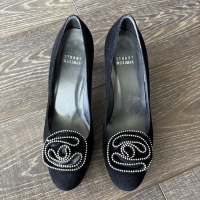 STUART WEITZMAN Woundup Black Suede Studded Rose Low Heel Pump sz 6 M