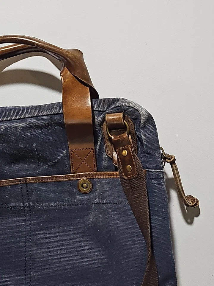 Bolso Bandolera Mensajero J.FOLD Nueva York De Colección Raro Lona/Cuero 15x15 Azul Foto 3 de 4