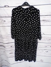 LADIES F&F BLACK WHITE SPOTTED SHORT SLEEVE COLLARED A LINE DRESS SIZE 18