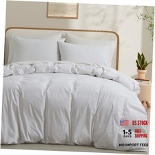 100 Washed Cotton Duvet Cover Size Linen Like Breathable Natural Queen White