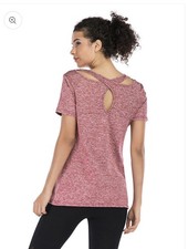 Short Sleeve Yoga Tops Activewear Running Workouts Cross Back Sports Shirts Sz S