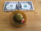 Vtg 1930s 3" Green Gold Bakelite Hat Brooch Pin Jewelry with Flowers Jagged Edge