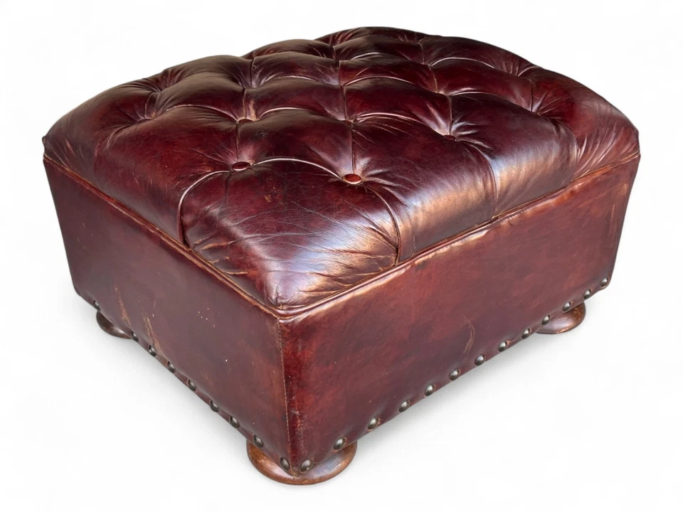 Restoration Hardware Tufted leather ottoman - Image 2 of 4