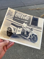 RARE Photo Harley Davidson Coca Cola Coke Package Truck Servicar 1930s 1920 Sign