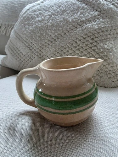 Hull Beehive  Green Striped Yellowware Pitcher /Jug