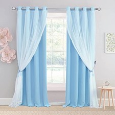 Short Blue Blackout Curtains 63 Inch Length 52"W x 63"L Pack of 2 Sky Blue