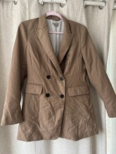 H M Women s Beige Double-Breasted Cotton Lined Blazer Jacket Size S