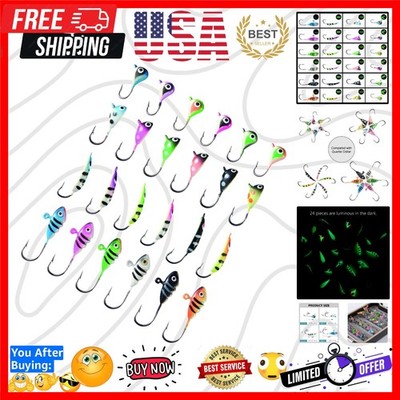 Ice Fishing Lure Kit Glowing Paint Jigs for Winter Ice Jigging Crappie Sunfis...