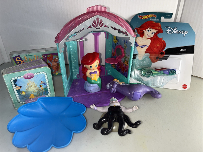 Disney Little Mermaid Ariel Mixed Lot Hot Wheels, Ursula, Squirt Gun, Cassette