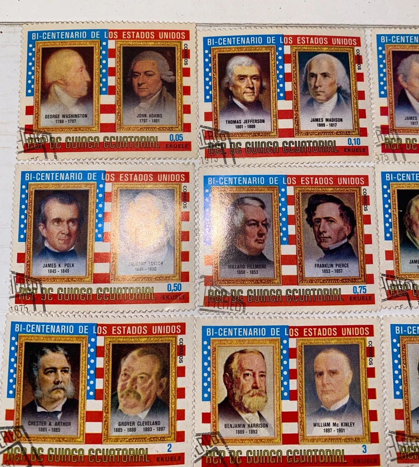 Juego de estampillas de colección 21 presidentes de Estados Unidos Guinea circuladas bicentenario ecuatorial Foto 2 de 4