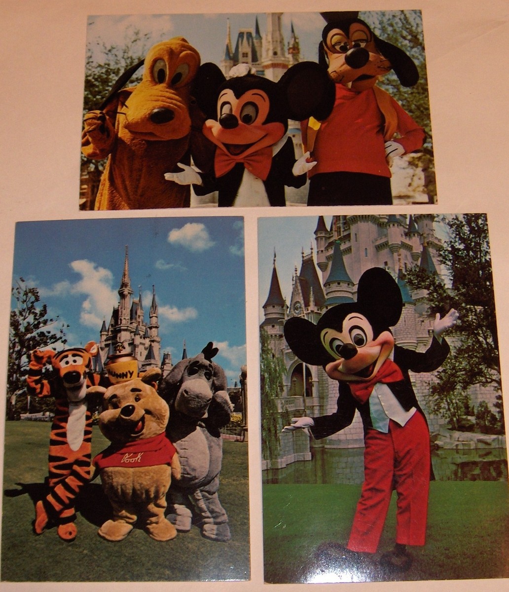 Disney World Postcards (3) Mickey Mouse and Friends from the 70's