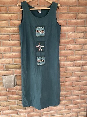 Viva City Green Long Tank Dress Size Small w/Artsy Beach Embellishment  Pullover | eBay