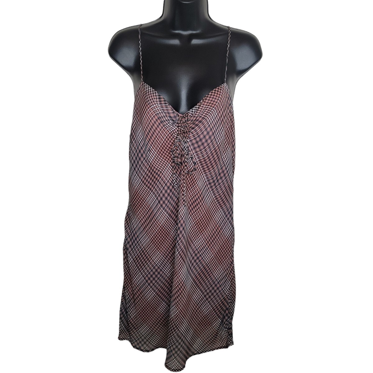 Urban Outfitters plaid cinch neck slip dress Size Large