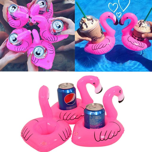 Mini Cute Red Flamingo Floating Inflatable Drink Can Holder Pool Bath Toys New