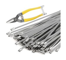 Heavy Duty Stainless Steel Zip Ties, 11.8 Inch 100 Pcs Uv Resistant Metal Cab...