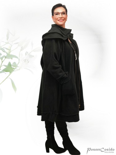 LAGENLOOK Fleece Jacke Kurz-Mantel schwarz L-XL-XXL-XXXL 44 46 48 50 52 54 56 58 - Bild 10 von 15